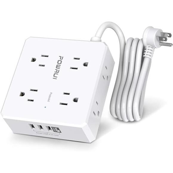 Surge Protector Power Strip - 6 Ft Flat Plug Extension Cord with 8 Widely Outlet - Picture 8 of 8
